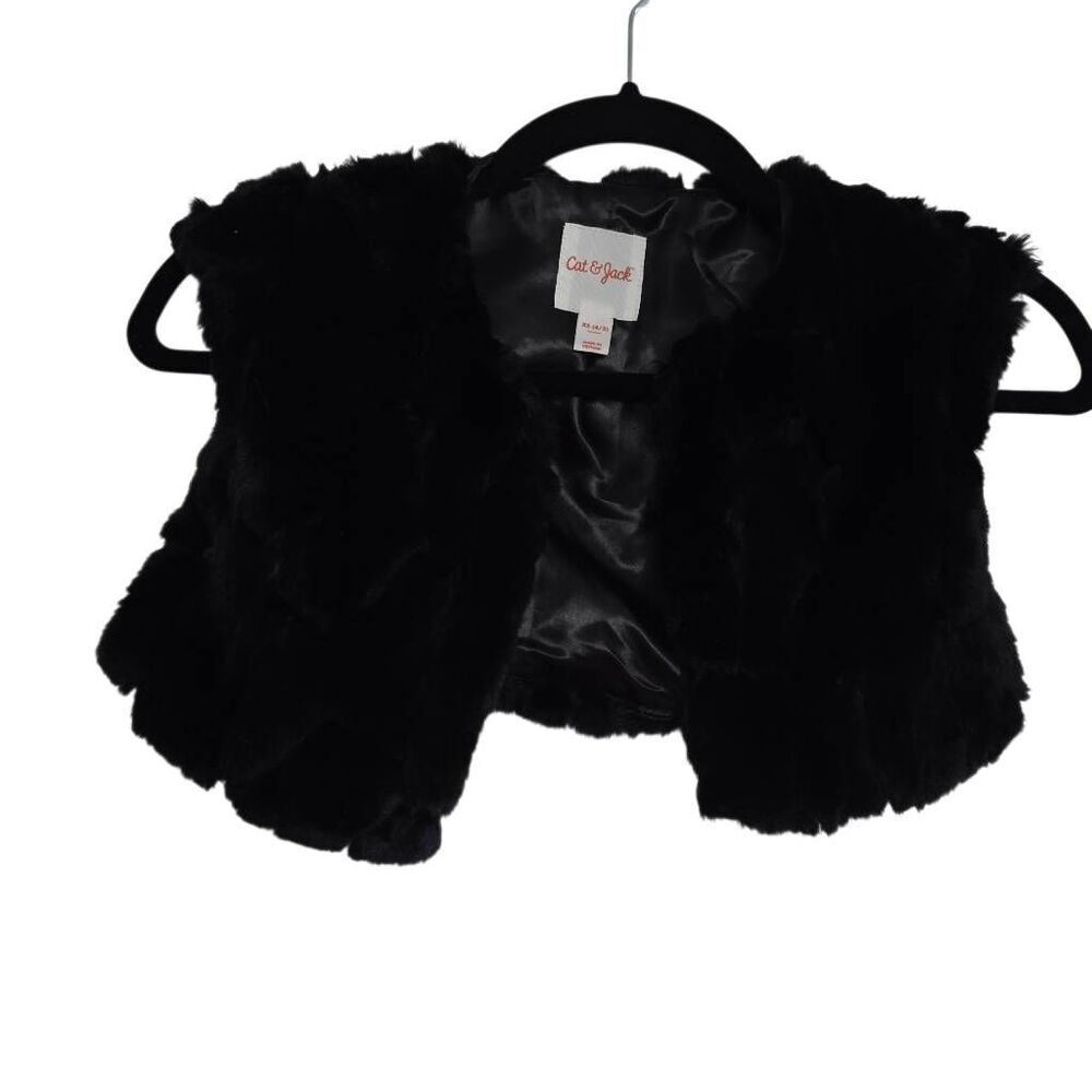 Cat & Jack Girl's Size XS 4/5 Black Faux Fur Cropped Vest